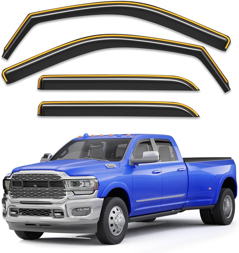 Breejoy in-Channel Window Rain Guards Fit for Dodge RAM Big Horn 2500 3500 2019-2026 Crew Cab Truck,Extra Durable Visors Vent Visors Window Deflector Vent Shades Car Accessories -4 pcs - Image 1